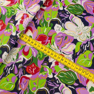 Látka šifón zelená hladká květinový vzor 0,5m