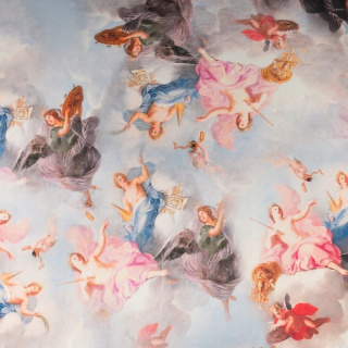 Látka šifón hedvábný šedý hladký andělé vzor 0,5m