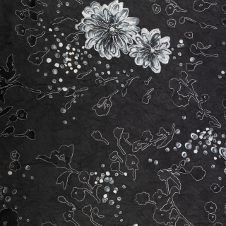 Látka šifón vyšívaný černá hladká květinový vzor 0,5m