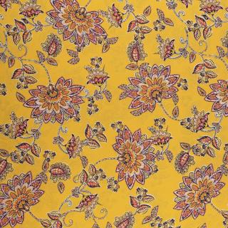 Látka šifón tmavě žlutá hladká květinový vzor 0,5m