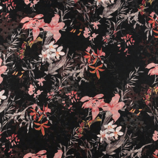 Látka šifón černá hladká květinový vzor 0,5m