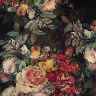 Látka šifón černá hladká květinový vzor 0,5m