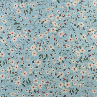 Látka šifón šedá světle modrá hladká květinový vzor 0,5m
