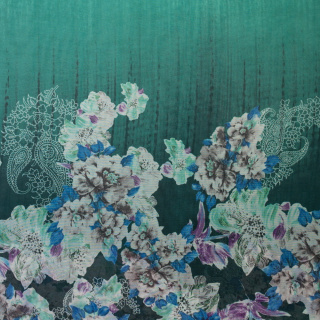 Látka šifón bordura oboustranná hladká květy vzor 0,5m