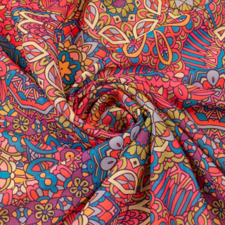 Látka šifón červená hladká orientální vzor 0,5m