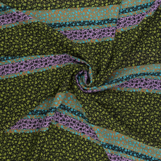 Látka šifón zelená hladká květinový vzor 0,5m