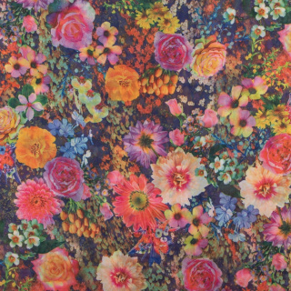 Látka šifón hladký barevné květinový vzor 0,5m