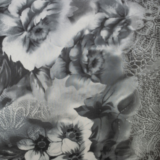 Látka šifón šedá hladká květinový vzor 0,5m