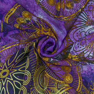 Látka šifón fialová hladká orientální vzor 0,5m