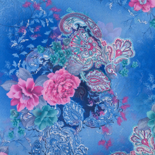 Látka šifón modrá hladká orientální vzor 0,5m