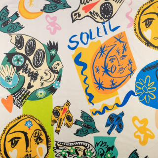 Látka velurová pletenina ecru italská abstrakce 0,5m