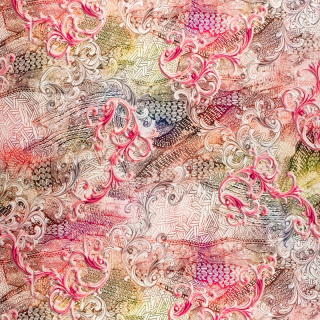 Látka viskózová růžová ornamenty 100% viskóza 0,5m