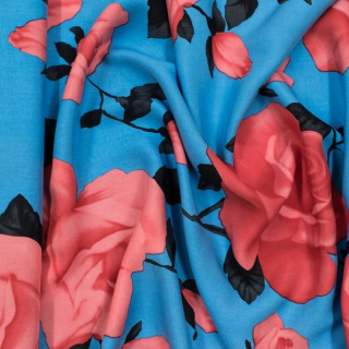 Látka viskóza 100% modrá dvoubarevná růže 0,5m