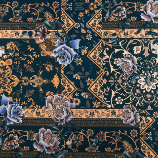 Látka viskóza twill námořnická modrá hladká květinový vzor 0,5m