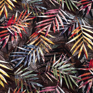 Látka viskózová černá listy vzor 100% viskóza 0,5m