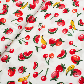 Látka viskózová bílá ovoce vzor 100% viskóza 0,5m