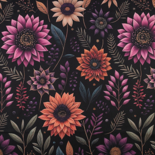 Látka viskóza twill hladká květy listy vzor 0,5m