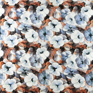 Látka viskózová hnědo-šedá květy 100% viskóza 0,5m