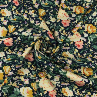 Látka viskózová námořnická modrá květiny 100% viskóza 0,5m