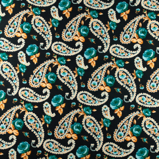 Látka viskóza twill černá hladká květinový vzor 0,5m