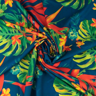 Látka viskóza twill hladká exotické květy vzor 0,5m