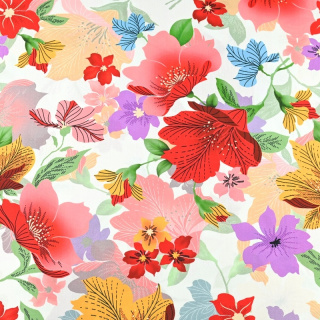 Látka viskózová bílá květy 100% viskóza 0,5m