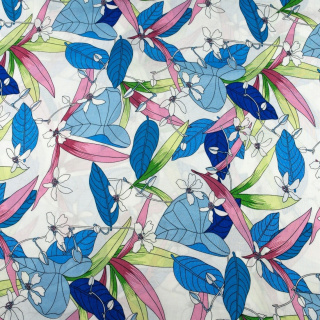 Látka viskózová bílá květy 100% viskóza 0,5m