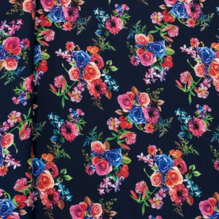 Látka viskózová námořnická modrá květy 100% viskóza 0,5m