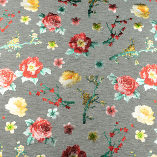 Látka viskózová pletenina šedá měkká květinový vzor 0,5m