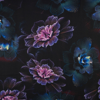 Látka viskóza twill černá hladká květinový vzor 0,5m