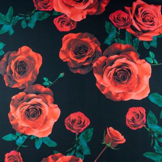 Látka viskóza twill hladká červené květy vzor 0,5m