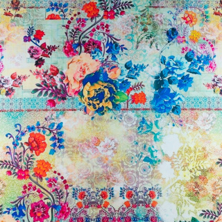 Látka viskóza twill barevná hladká květinový vzor 0,5m