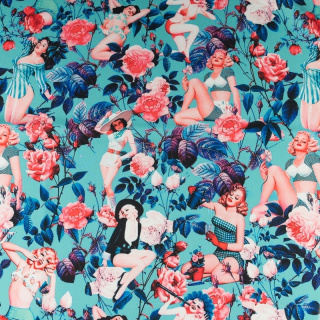 Látka twill modrá hladká květiny 0,5m