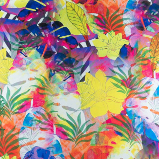 Látka viskóza twill hladká barevné květy vzor 0,5m