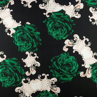 Látka viskóza twill černá hladká květiny 0,5m