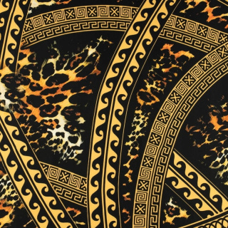 Látka viskóza twill černá hladká aztécký vzor 0,5m