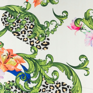 Látka viskóza twill ecru hladká květinový vzor 0,5m