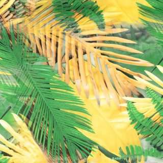 Látka viskóza twill žlutá hladká listy vzor 0,5m