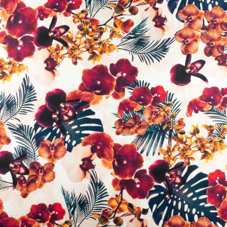 Látka viskóza twill hladká orchidej květ vzor 0,5m