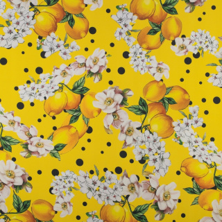 Látka viskóza twill žlutá citrony vzor na letní šaty blůzky 0,5m