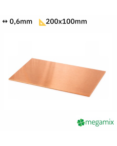 Měděn&yacute; plech tlou&scaron;ťka 0,6 mm rozměr 200x100 mm měděn&aacute; Cu forma