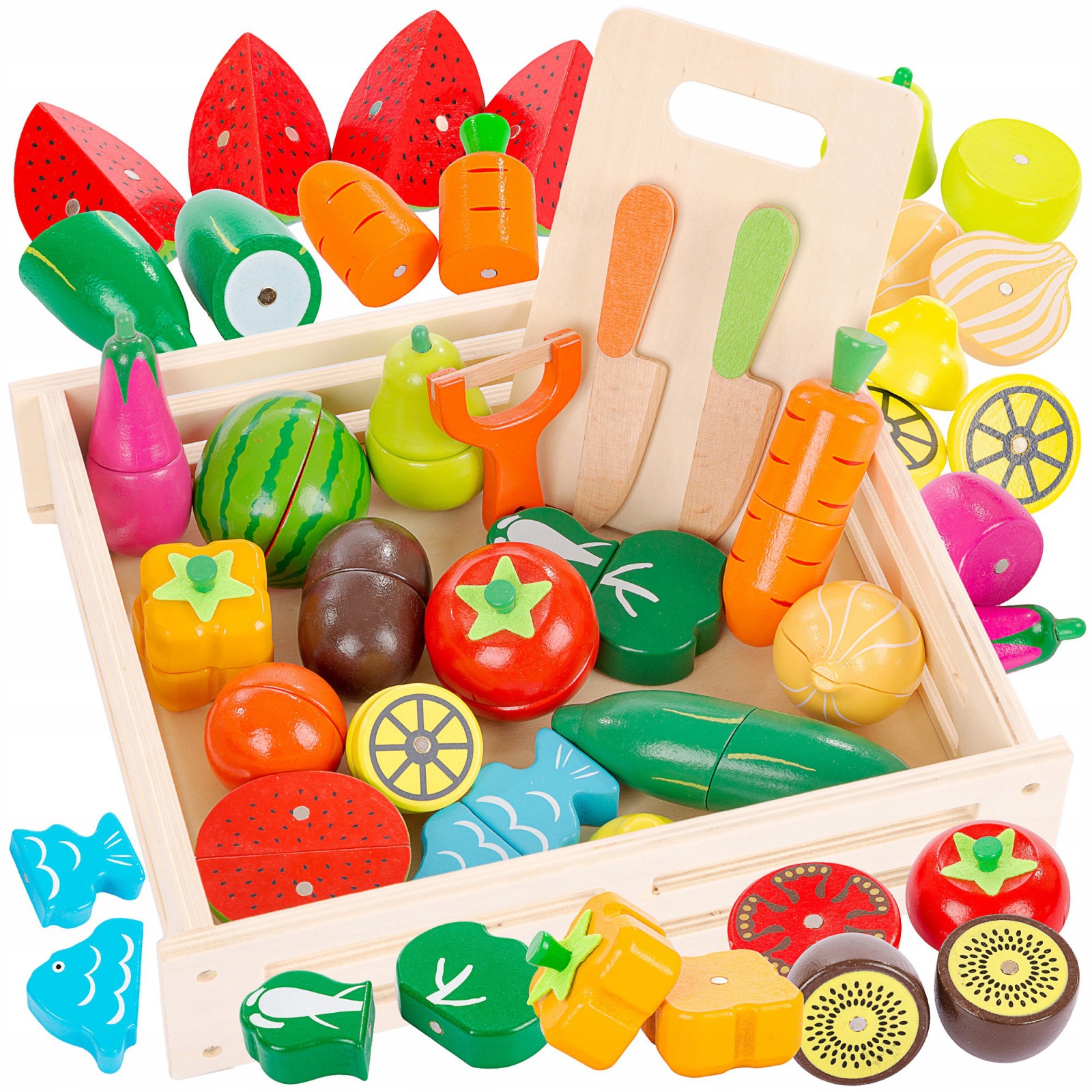 Dřevěné ovoce a zelenina pro řezání pro děti v krabici sada megamix.shop