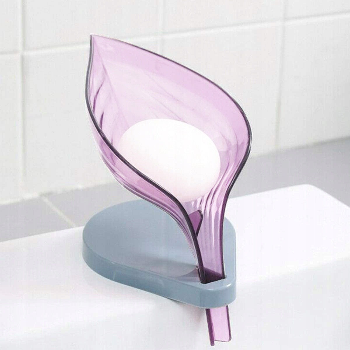 Elegantní držák na mýdlo list 11 x 12 x 9 cm fialový šedý megamix.shop