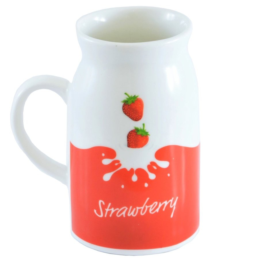 Keramický hrnček na mlieko Dairy Strawberry 400 ml originálny tvar megamix.shop