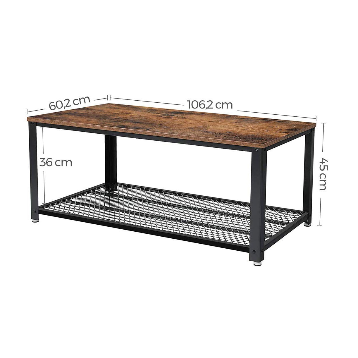 konferenčný stolík 106x60x45cm rustikálna hnedá drevo kov megamix.shop