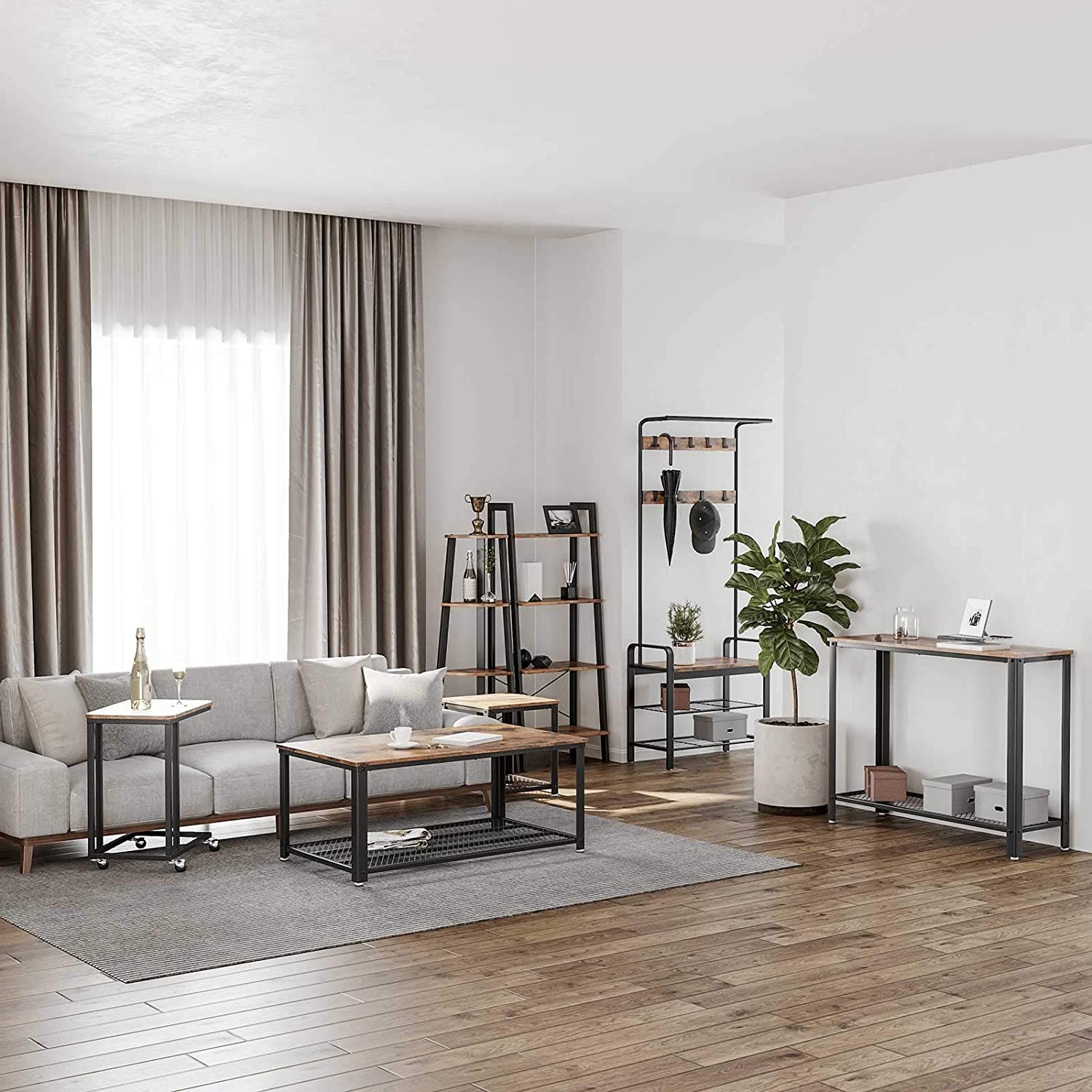konferenčný stolík 106x60x45cm rustikálna hnedá drevo kov megamix.shop