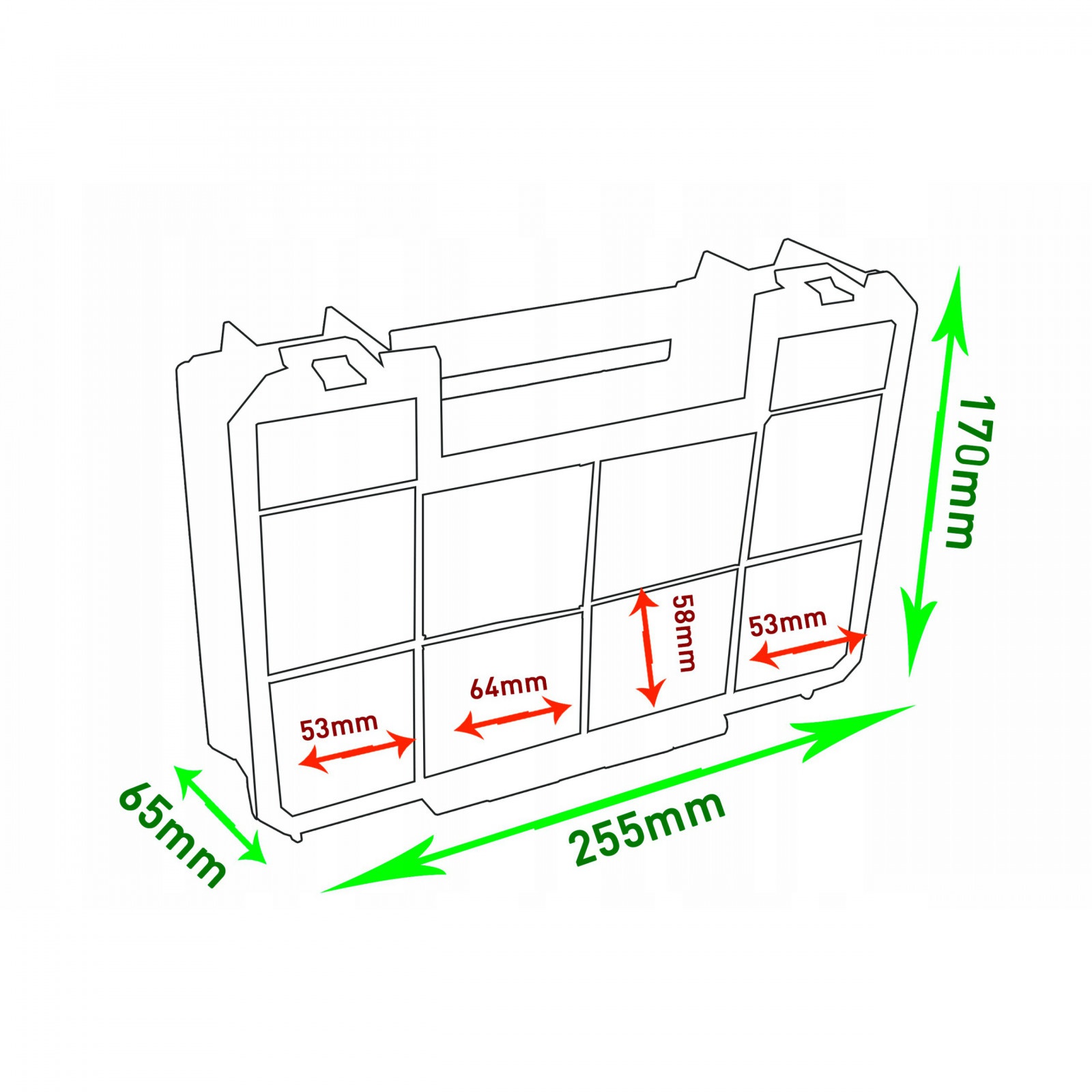 Kufřík na nářadí šrouby 25x6x17 cm montážní organizér megamix.shop