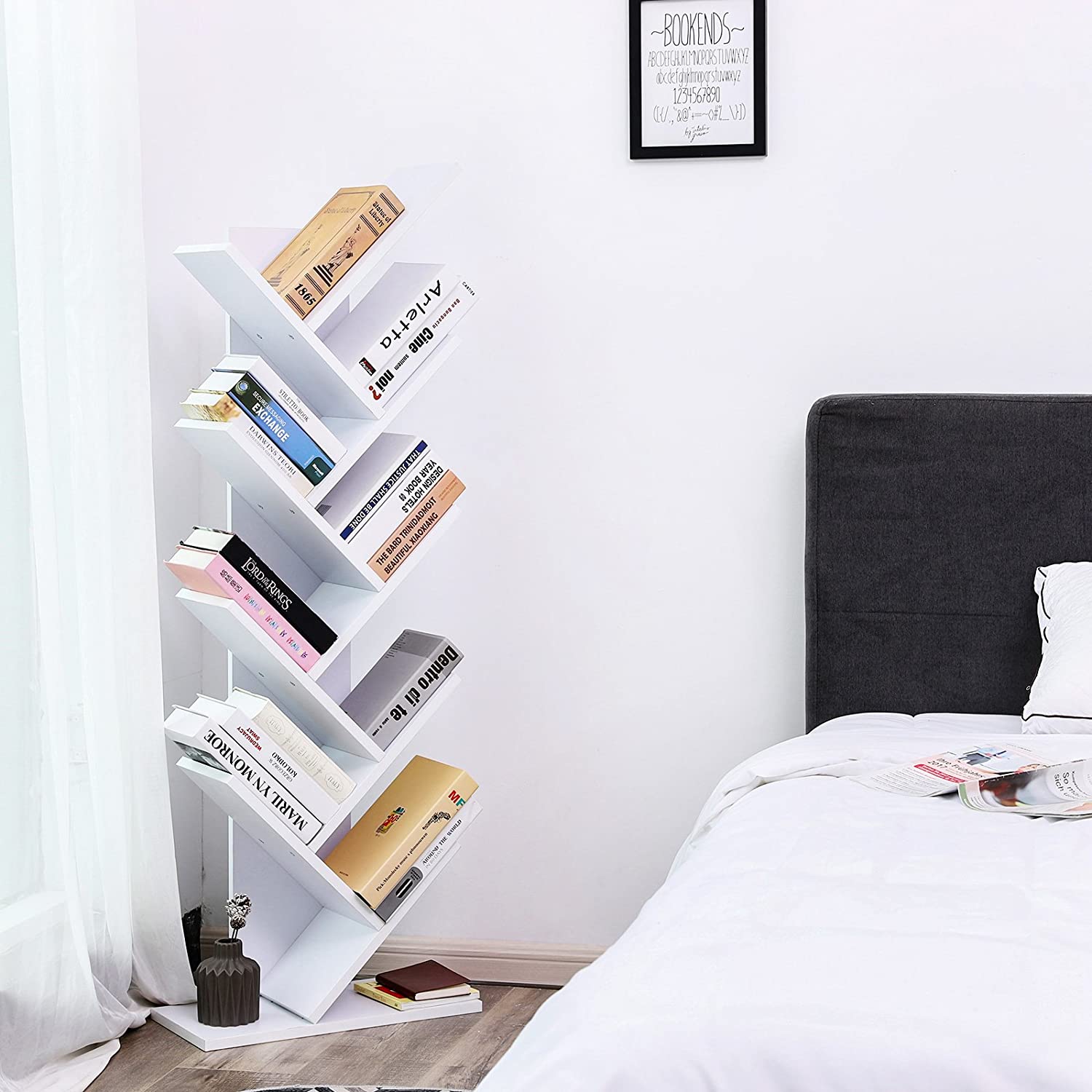 polica na knihy 50x25x141cm biela drevo megamix.shop