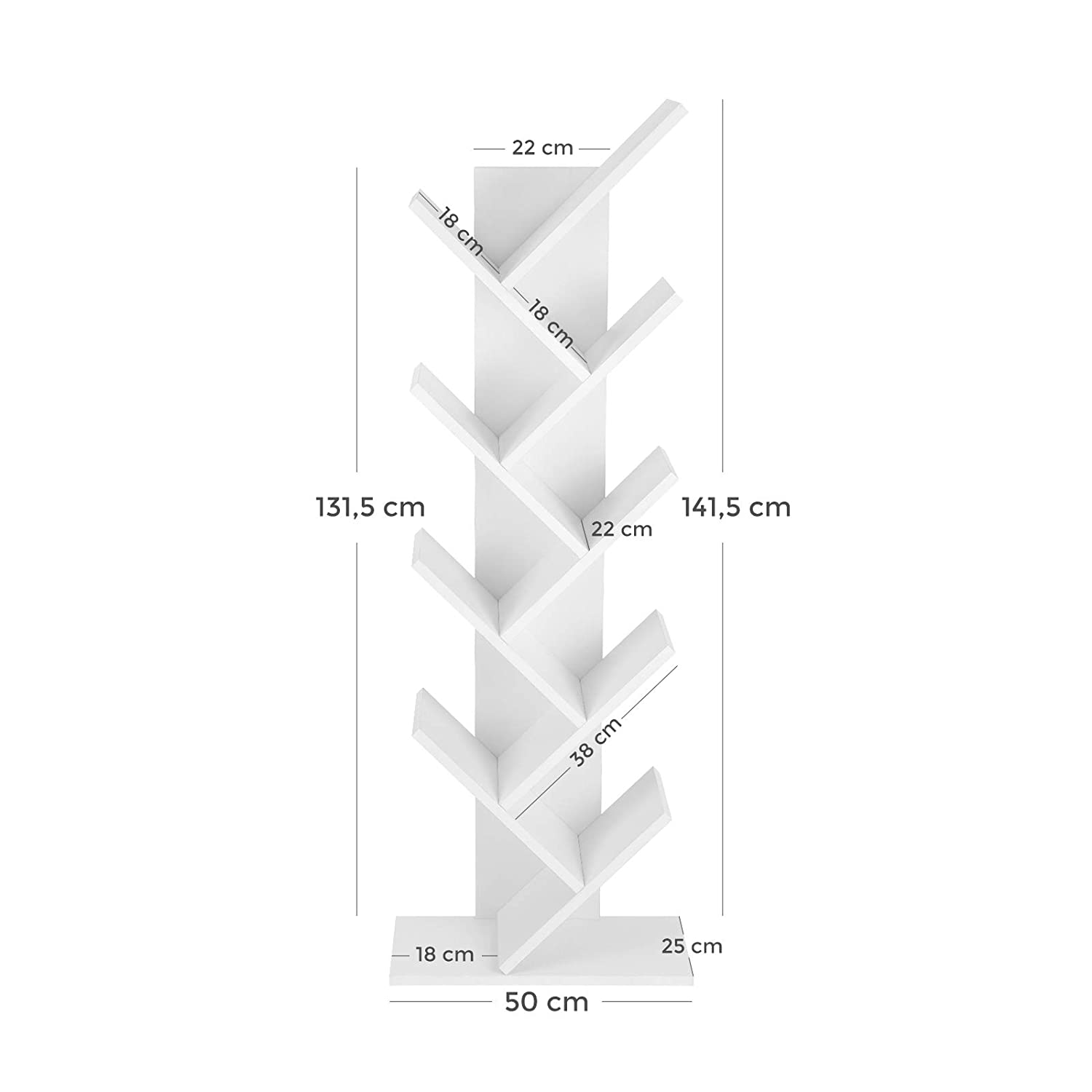 polica na knihy 50x25x141cm biela drevo megamix.shop