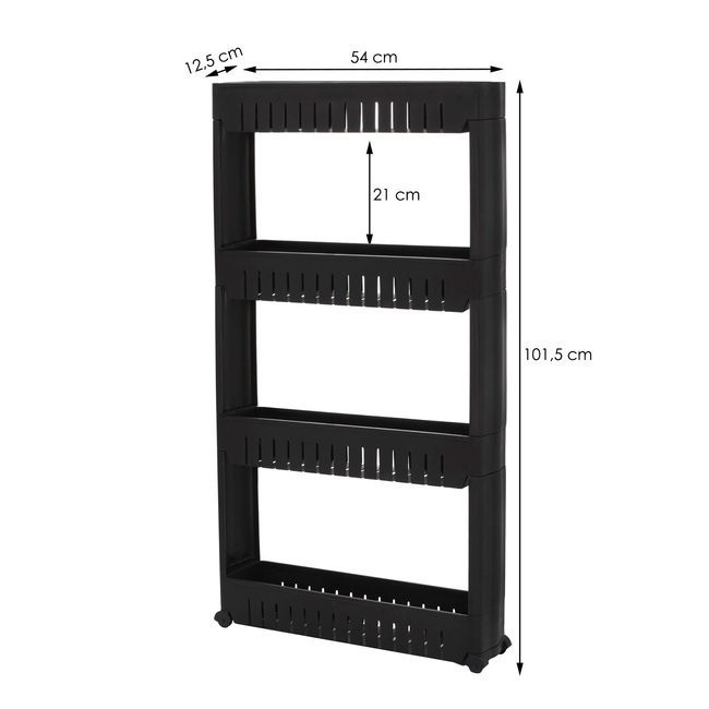 Mobilní koupelnový stojan černý 4 patra 101x54x12cm s kolečky megamix.shop